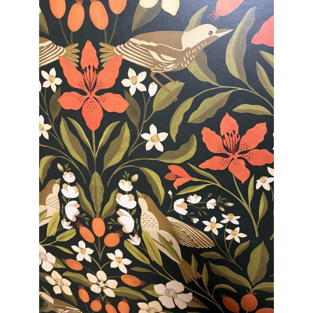 Spoonflower Wallpaper Dark‎ Green Botanical Bird Floral Peel and Stick 3 Rolls